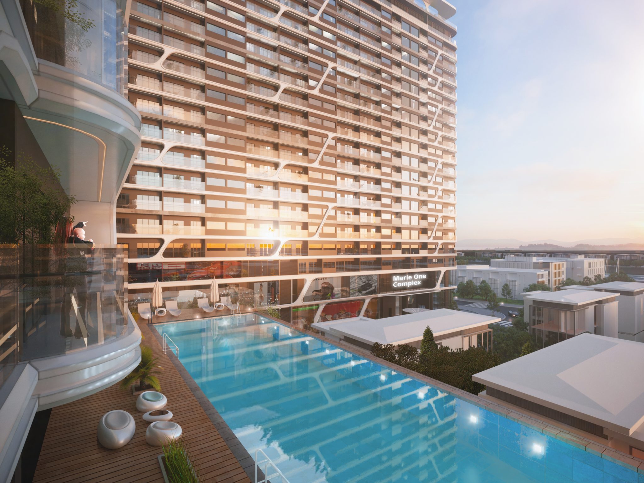 Phối cảnh và góc nhìn hồ bơi căn hộ chung cư Regal Complex - One River Complex - Marie One Complex Đà Nẵng