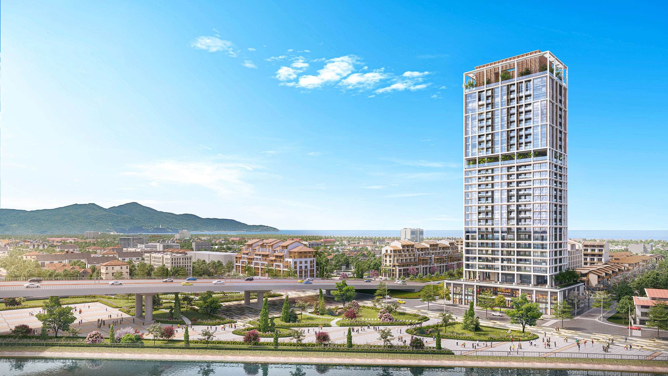 Góc view từ cầu Trần Thị Lý của căn hộ Sun Cosmo Residence Đà Nẵng