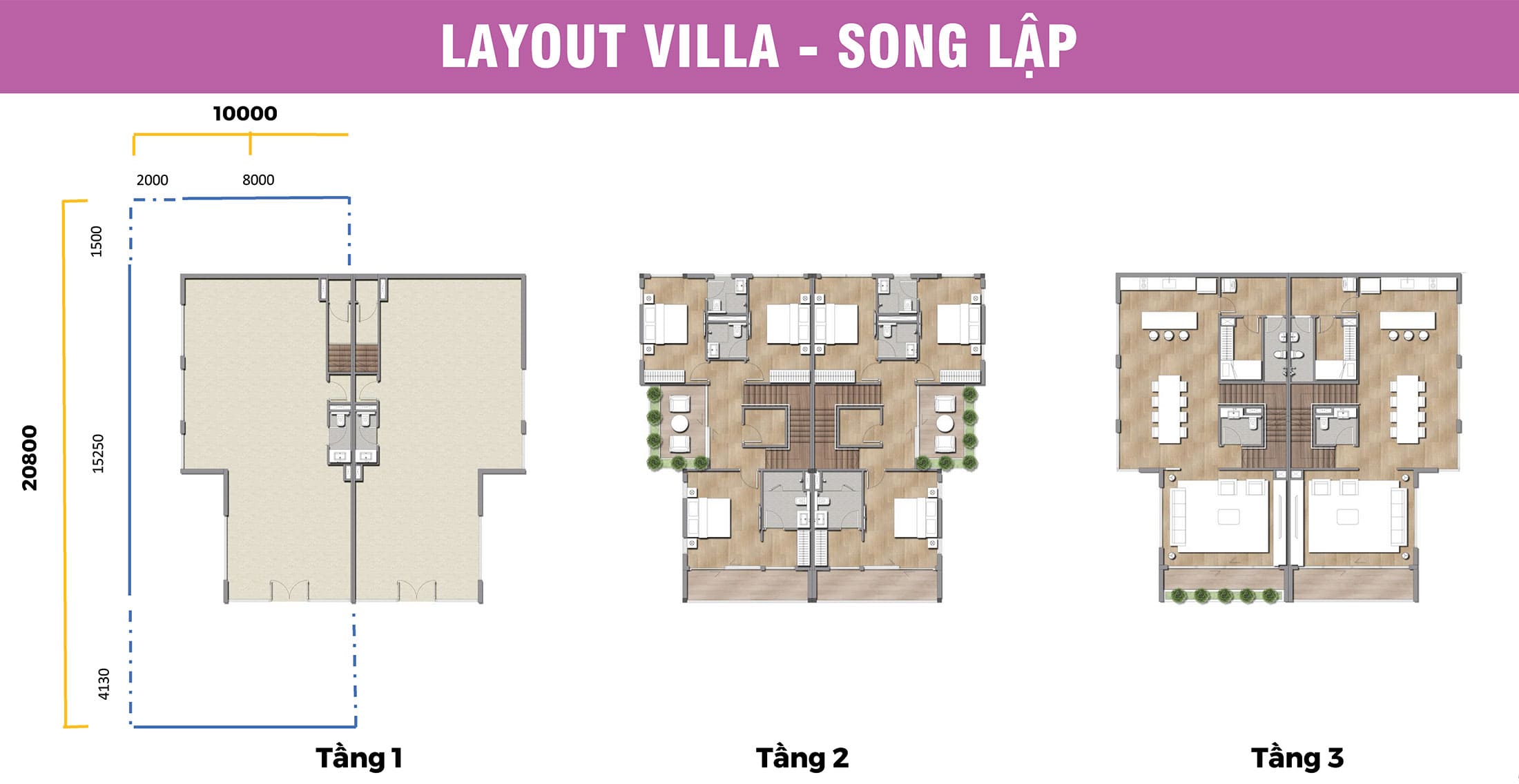 Layout Biệt Thự Song Lập tại dự án Sun Cosmo Residence Đà Nẵng