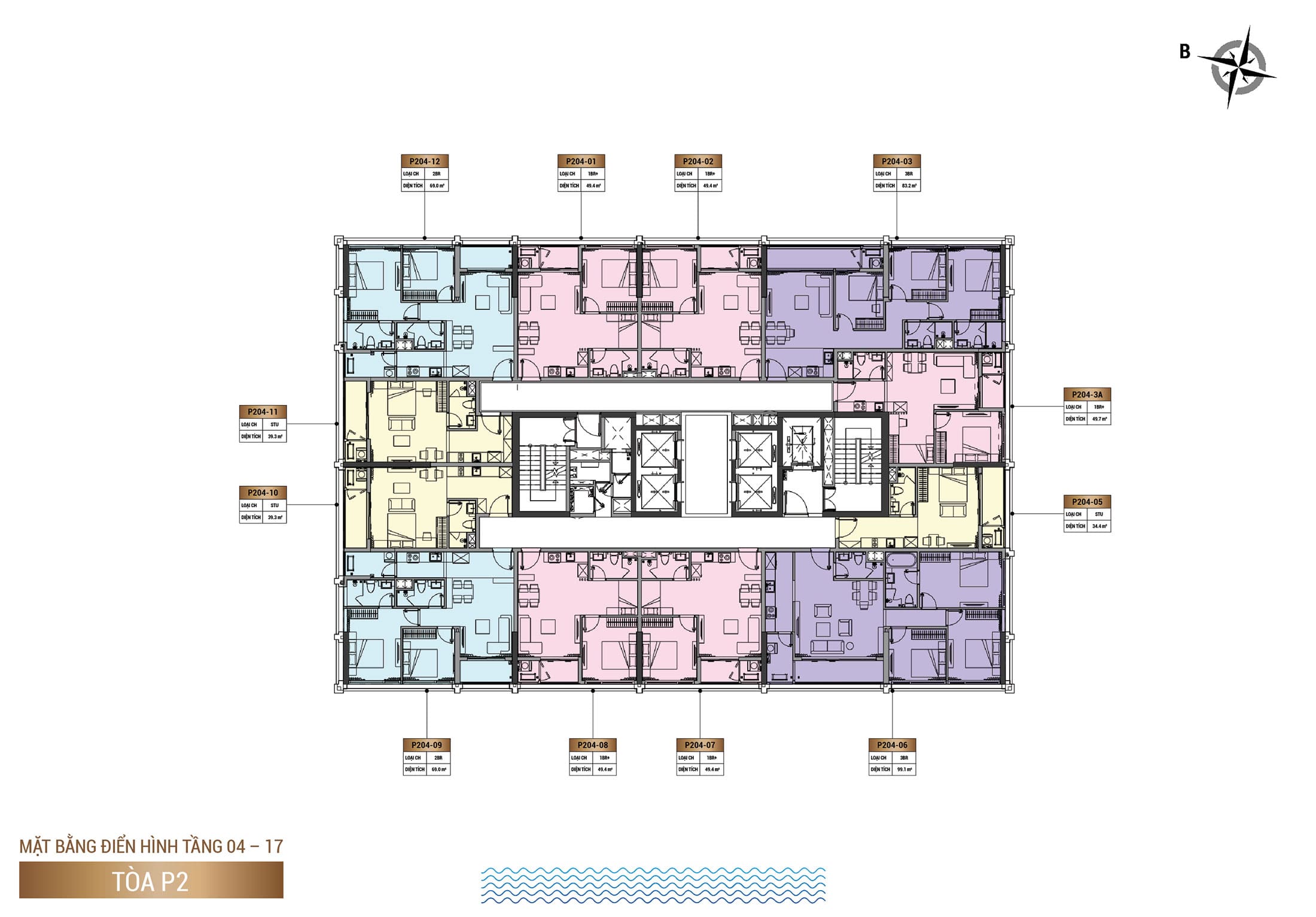 Mặt bằng điển hình Tầng 4 đến Tầng 17 tòa căn hộ P2, phân khu The Panoma dự án Sun Cosmo Residence