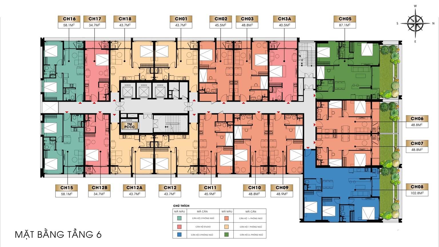 SUN LÊ DUẨN (SUN SOLAR) ĐÀ NẴNG | BẢNG GIÁ & CHÍNH SÁCH 33 Mặt bằng tầng 6 Căn Hộ Sun Solar Residence (Sun lê Duẩn) Đà Nẵng