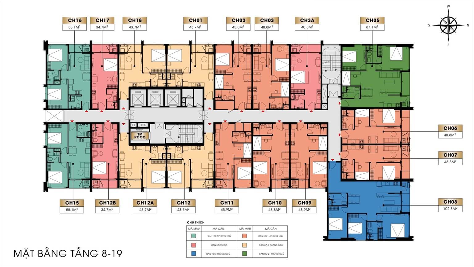 SUN LÊ DUẨN (SUN SOLAR) ĐÀ NẴNG | BẢNG GIÁ & CHÍNH SÁCH 34 Mặt bằng tầng 8-19 Căn Hộ Sun Solar Residence (Sun lê Duẩn) Đà Nẵng