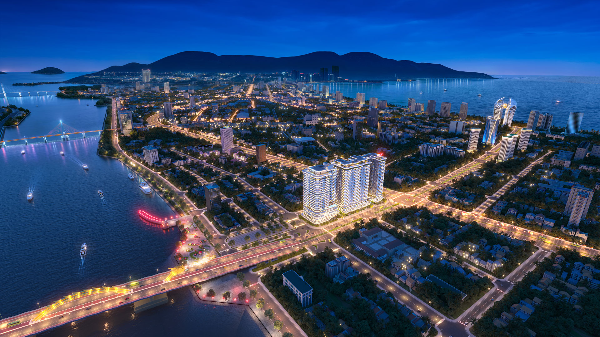 View ban đêm Căn hộ The Legend Danang